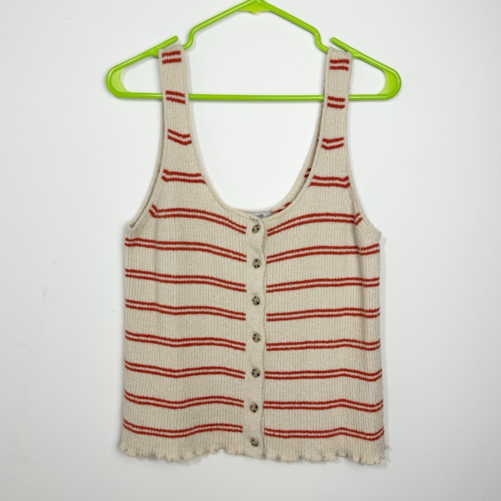 MADEWELL Kingston Button-front striped sweater tank Size Medium Ivory & Orange